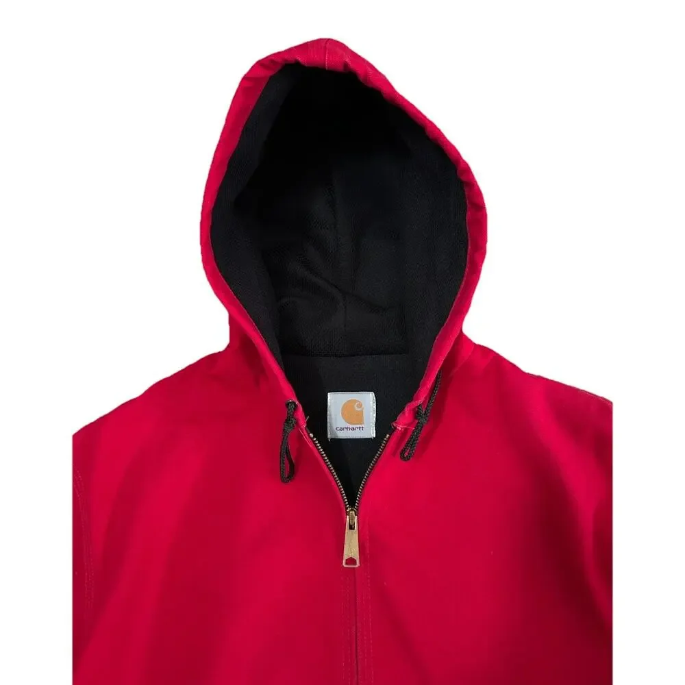 Vintage 90s Carhartt JR100 Red Hooded Thermal Canvas Duck Jacket Men’s Large - Picture 4 of 16